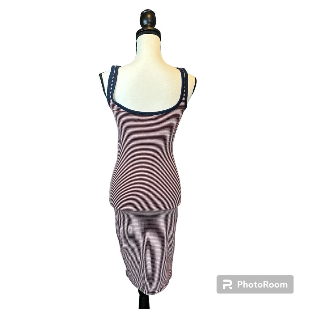 Zara Trafaluc Bodycon Striped Navy Blue, Red and White Midi Dress. Size S. - Picture 4 of 5